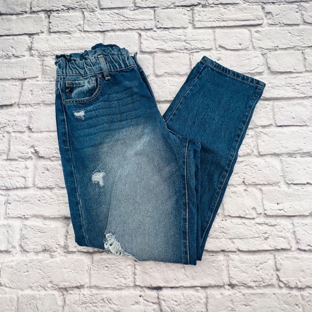 Kancan Distressed Paperbag Mom Jeans High Rise Medium Wash 29 Distressed Comfort